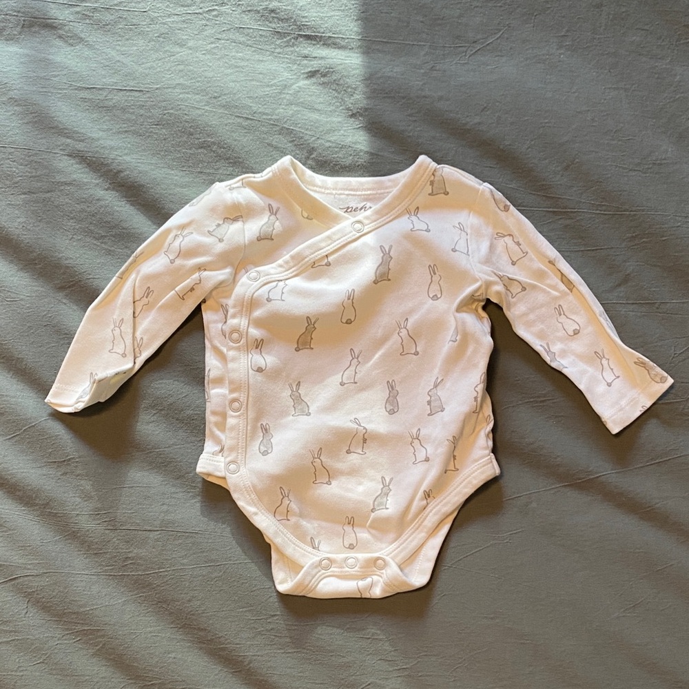 Adorable Pehr White Bunny Print Baby Onesie
